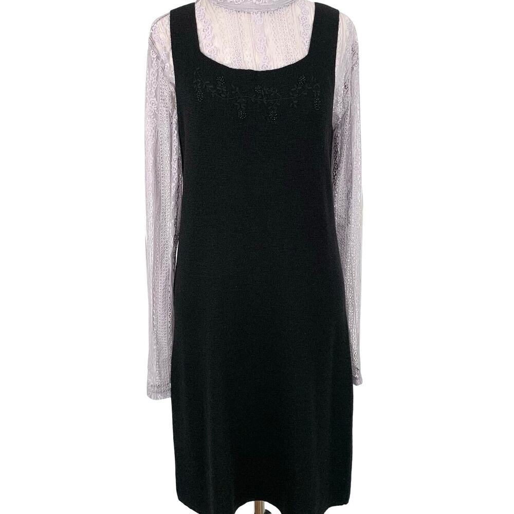 DKNY Women Vintage Wool Black Sleeveless Beaded Sweater Dress Whimsigoth Small - Picture 8 of 8